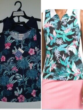 3 Tops! UPF 50 & Quick Dry Tommy Bahama Active Sleeveless Polo & Tanks, Floral